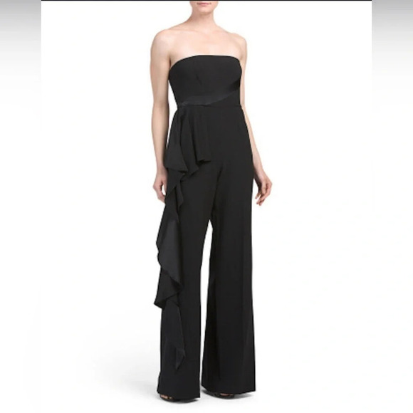 Jay Godfrey Merrill Black Strapless Ruffle Jumpsuit Size 6 - Picture 1 of 4